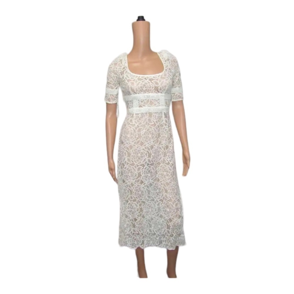 For Love & Lemons White Lace Midi Dress Open Back Bridal S NWT - Picture 11 of 15